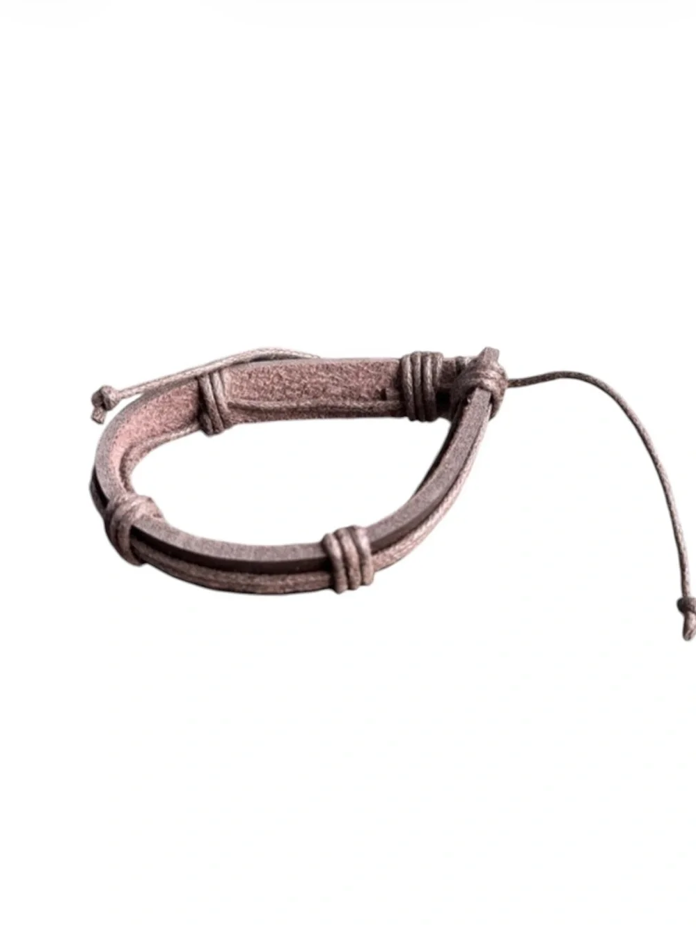 Adjustable Brown Faux Leather Men's Bracelet